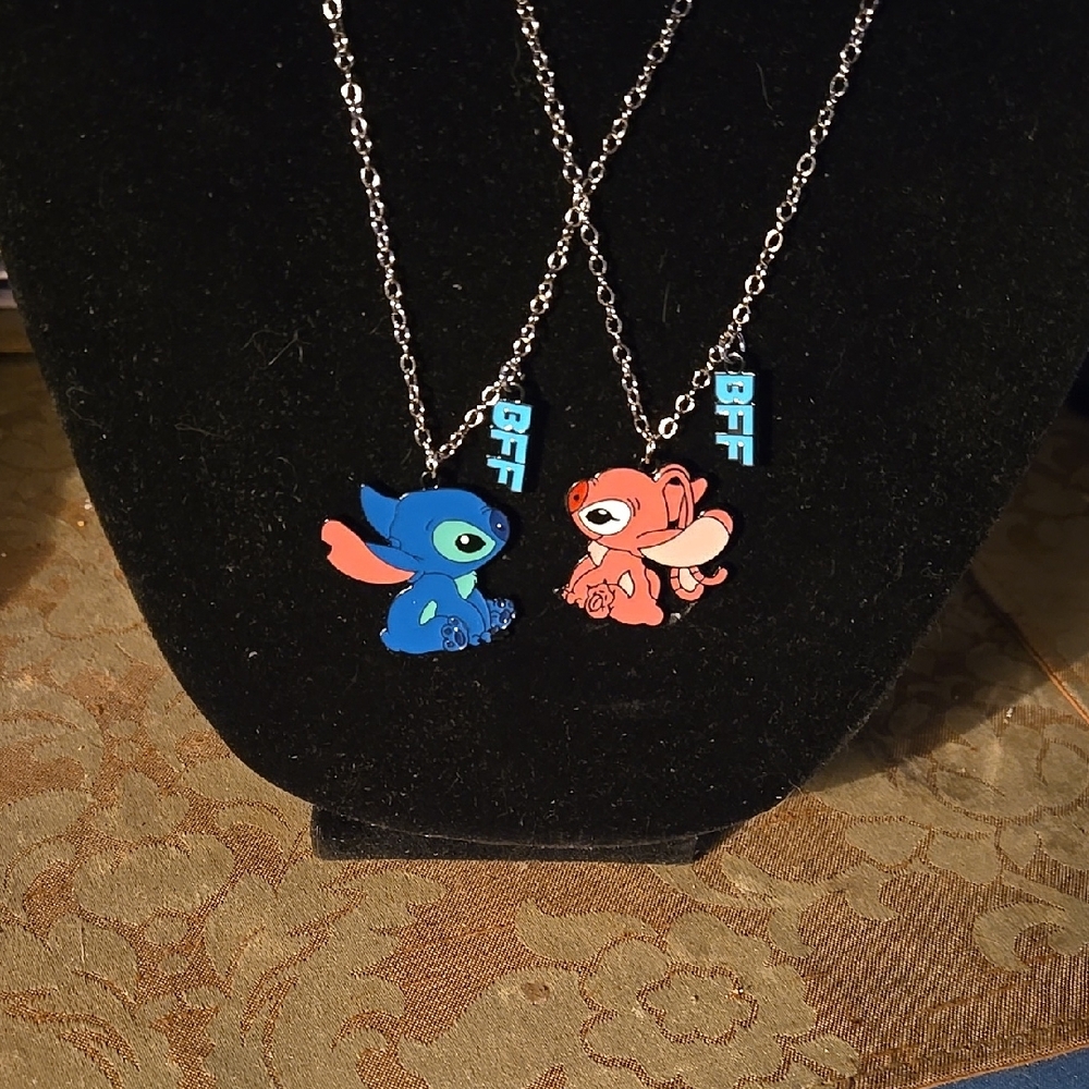 BFF Blue Stitch and Pink Angel Necklaces